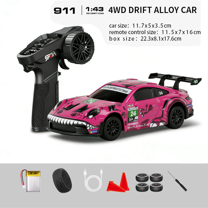 Hstar D43-01Q 911 Style 1/43 Alloy Drift RC Car with Box, Controller and Accessories