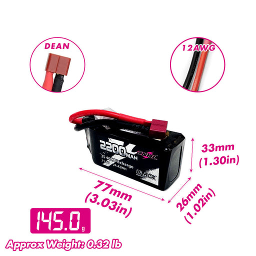 CNHL Black Series Shorty 2200mAh 3S 11.1V 40C Lipo Battery with T/Dean Plug