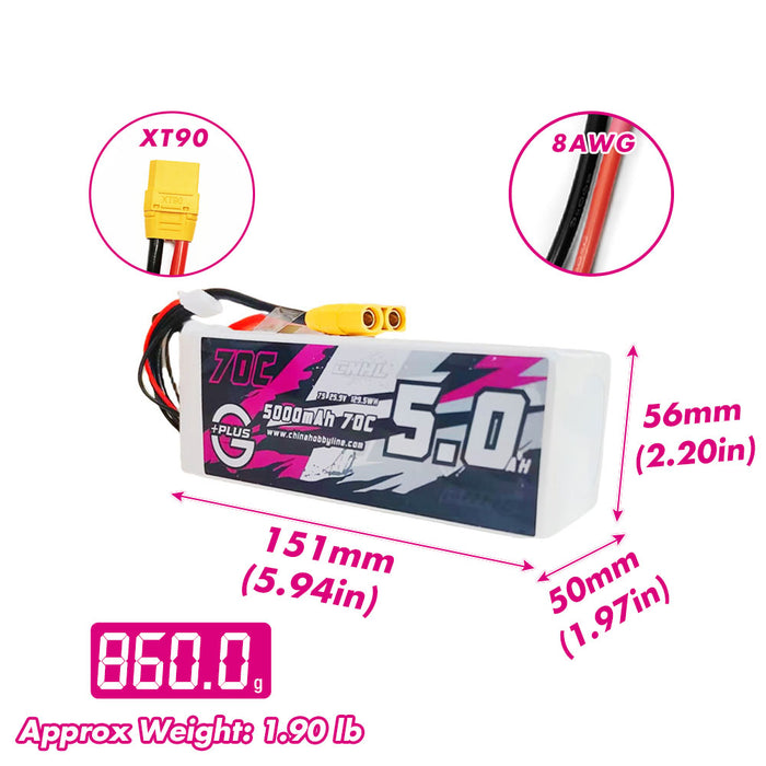 CNHL G + plus 5000mAH 22.2V 6S 70C Lipo Battery avec plug