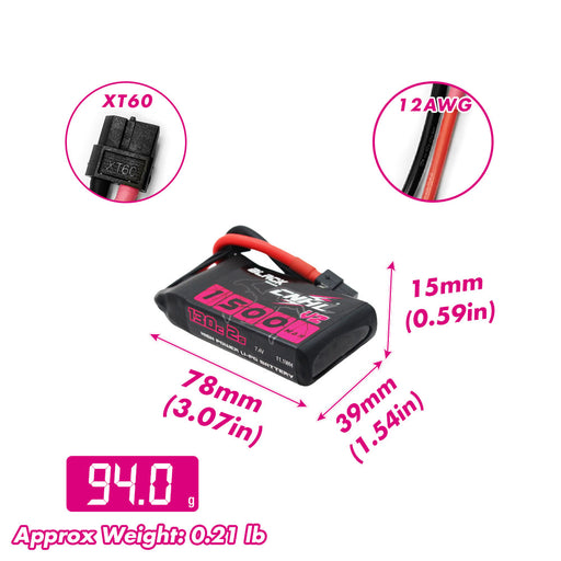CNHL Black Series 1500mAh Lipo Battery with XT60 Plug - Dimensions