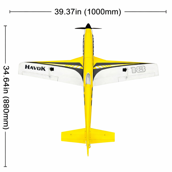 CNHL Havok 1000mm RC plane dimensions and wingspan diagram
