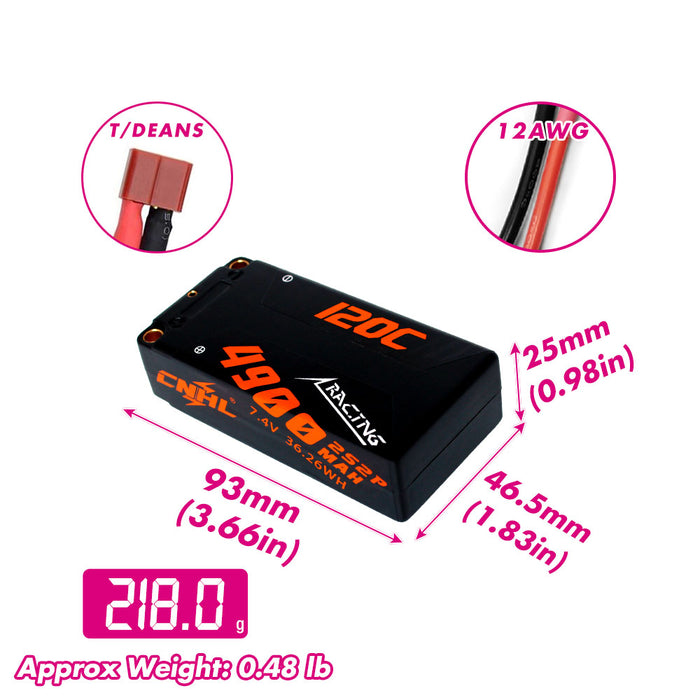 CNHL Racing Series 4900mAh 2S 120C LiPo Battery Dimensions
