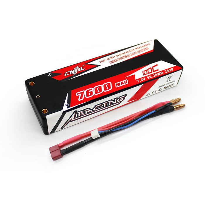 CNHL Racing Series 7600mAh 7.4V 2S 100C Hard Case Lipo Battery with T/Dean Plug