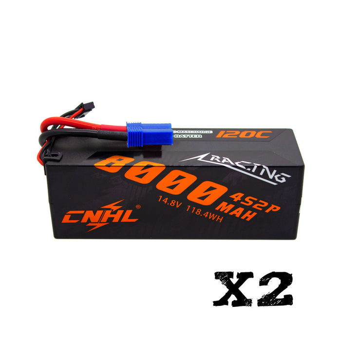 2 Paket CNHL Seri Balap 8000mAh 14.8V 4S 120C Baterai Lipo Kotak Keras dengan Colokan EC5 - Gudang Inggris