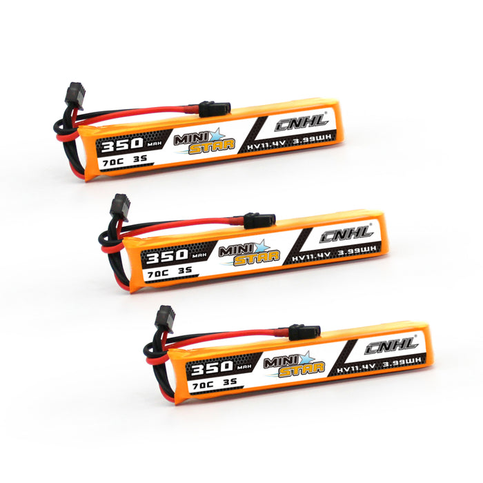 3 Packs CNHL MiniStar HV 350mAh 11.4v 3s 70c Lipo Battery With XT30U