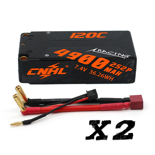 2x CNHL Racing Series 4900mAh 7.4V 2S Shorty Lipo Batteries
